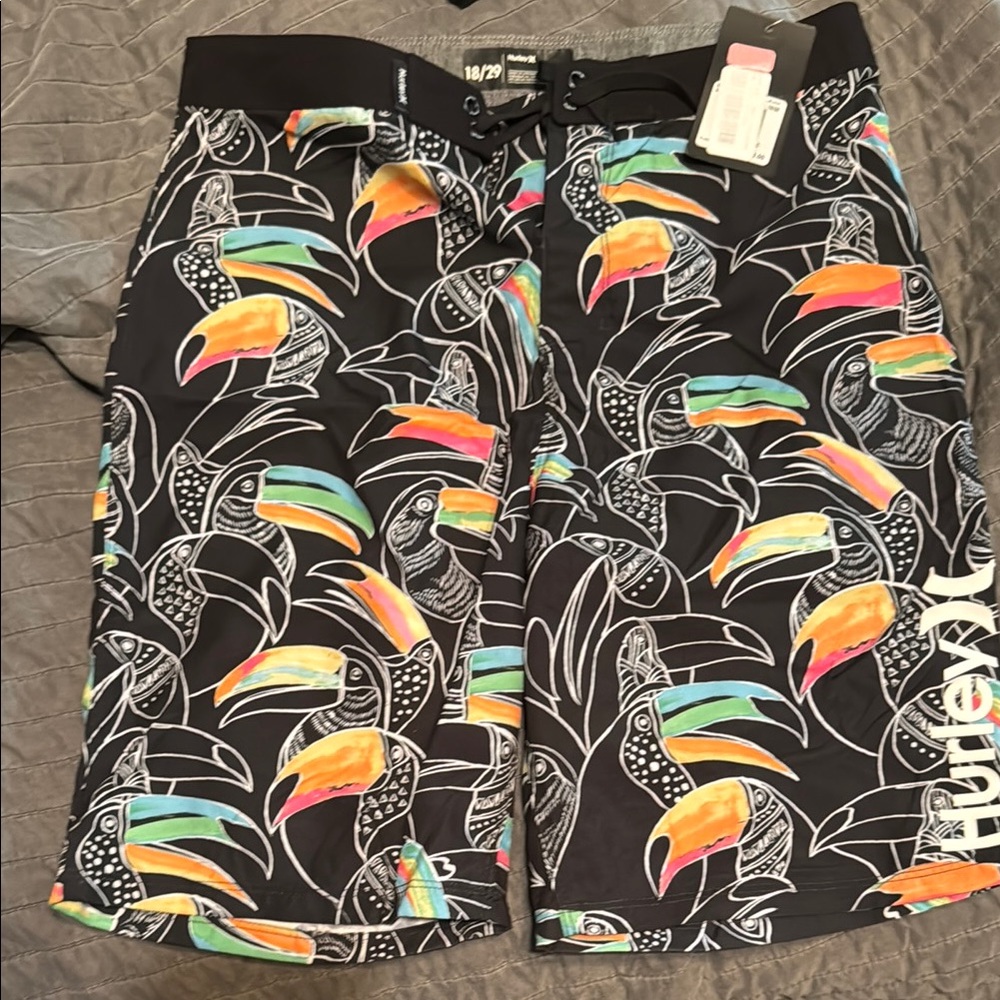 Hurley Black Toucan Print Board Shorts NWT